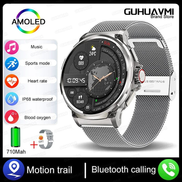 Planet Gates Black For Xiaomi Huawei 1.85"ultra HD Bluetooth Call Smart Watch Men GPS Track 710mAH Large Battery 400+Dial IP68Waterproof Smartwatch