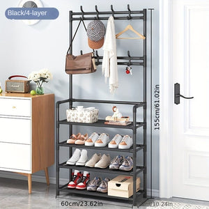 Planet Gates Black Four Layers 1pc, Coat Rack, Shoe Rack For Entryway, Shoe Organizer For Entryway Bench Hall Tree With Hooks For Bedroom, Rack Coat Combo, Hallway Shelf For Storage Shoes, Clothes, Coat, Hat, Bag, Umbrella, Home Accessories
