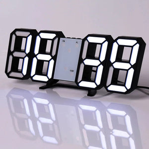 Planet Gates Black frame white Wall Clock Digital Alarm Modern Kitchen Electronic Smart 3D USB Power Supply LED Time Date Temperature Display Desktop Bedroom