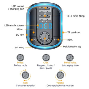 Planet Gates black / france Bluetooth 5.0 FM Transmitter Handsfree Car Radio Modulator MP3 Player With 22.5W USB Super Quick Charge Adapter for Car