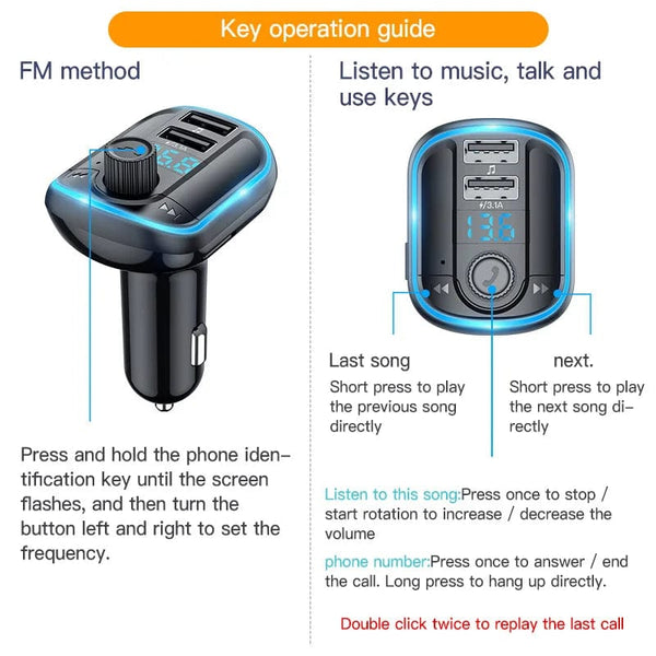 Planet Gates black / france Bluetooth 5.0 FM Transmitter Handsfree Car Radio Modulator MP3 Player With 22.5W USB Super Quick Charge Adapter for Car