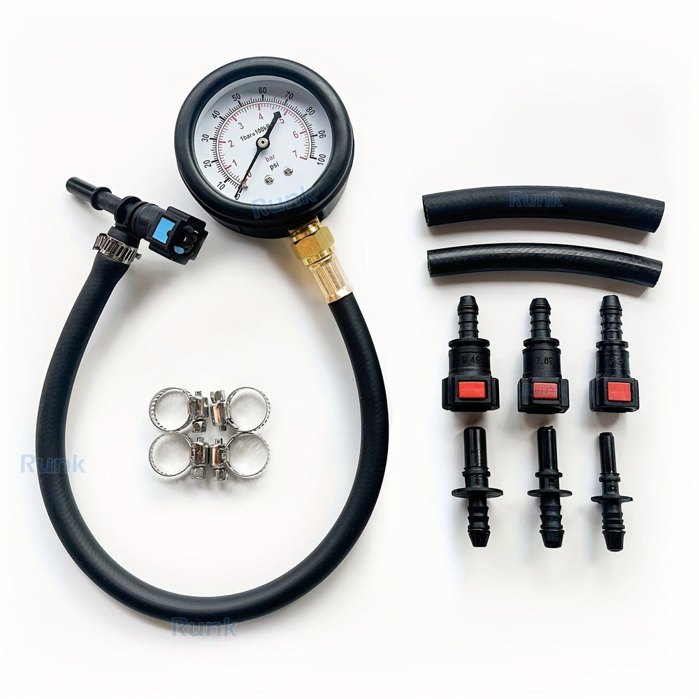 Planet Gates Black Fuel Pressure Test Kit - Fuel Pressure Gauge - 0-100PSI Fuel Injection Pump Pressure Tester Gauge Kit For Car, Motorcycle, Truck