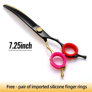 Planet Gates black gold chunker Fenice high-end 7.25 inch professional dog grooming scissors curved thinning shears for dogs & cats animal hair tijeras tesoura