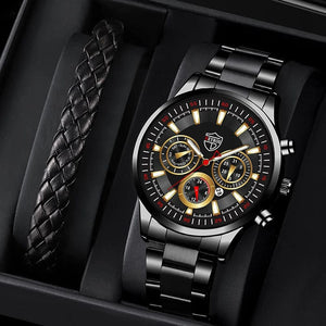 Planet Gates Black Gold DEYROS Fashion Mens Watches Male Stainless Steel Quartz Wrist Watch Luminous Clock Men Sports Leather Bracelet