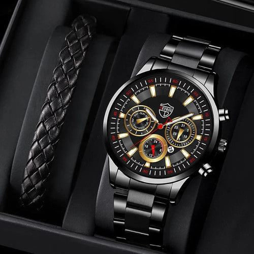 Planet Gates Black Gold DEYROS Fashion Mens Watches Male Stainless Steel Quartz Wrist Watch Luminous Clock Men Sports Leather Bracelet