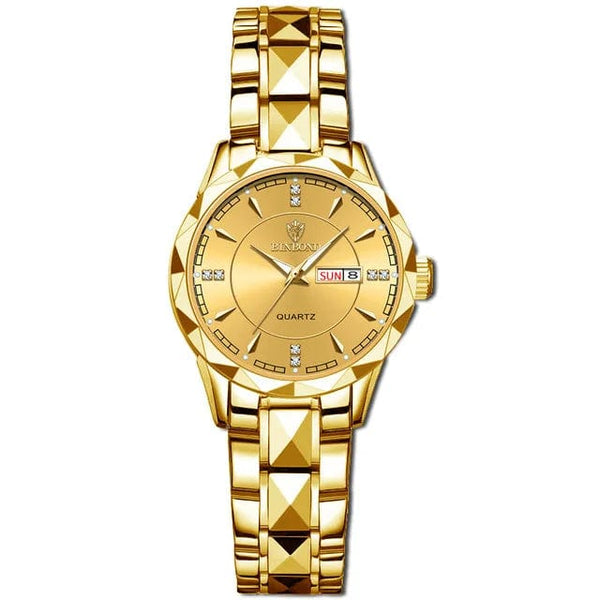 Planet Gates Black Gold Japan Quartz Movement Golden Watches Women Top Brand Luxury Stainless Steel Strap Date Week Watch Clock Reloj Hombre