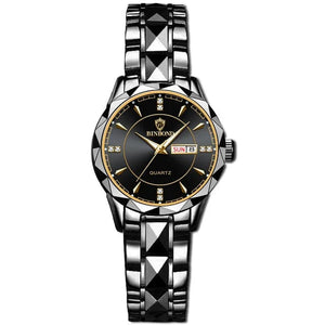 Planet Gates Black Gold Japan Quartz Movement Golden Watches Women Top Brand Luxury Stainless Steel Strap Date Week Watch Clock Reloj Hombre