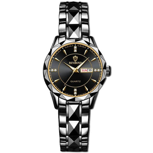 Planet Gates Black Gold Japan Quartz Movement Golden Watches Women Top Brand Luxury Stainless Steel Strap Date Week Watch Clock Reloj Hombre