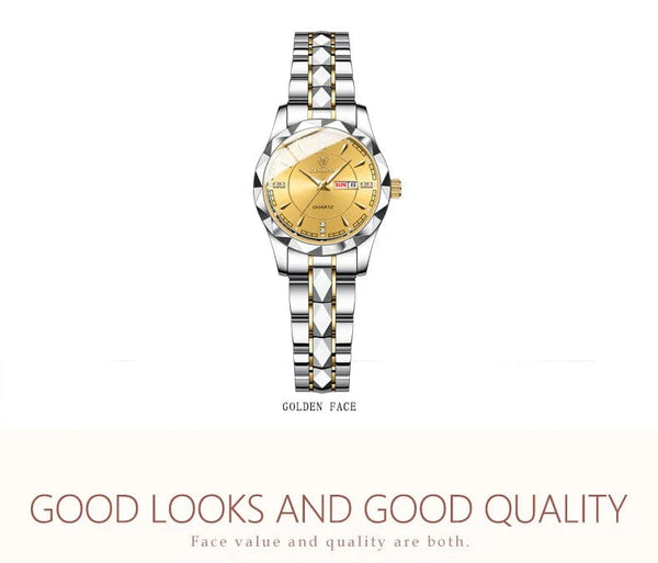 Planet Gates Black Gold Japan Quartz Movement Golden Watches Women Top Brand Luxury Stainless Steel Strap Date Week Watch Clock Reloj Hombre