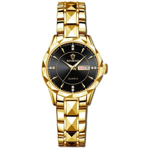 Planet Gates Black Gold Japan Quartz Movement Golden Watches Women Top Brand Luxury Stainless Steel Strap Date Week Watch Clock Reloj Hombre