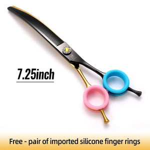 Planet Gates black gold thinner Fenice high-end 7.25 inch professional dog grooming scissors curved thinning shears for dogs & cats animal hair tijeras tesoura