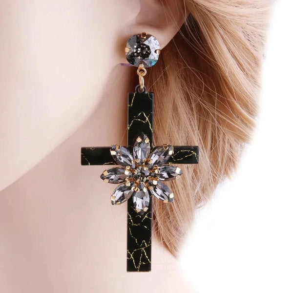 Planet Gates black gray Drop Resin Cross Earrings Brand Crystal Big Earring Large Long Brinco Ear Accessories Oorbellen Christmas Gift jewelr