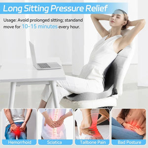 Planet Gates black gray Memory foam One-piece Seat Cushion Backrest Office Chair Cushion Massage Lumbar Support Pain Relief Breathable Car Butt Pad