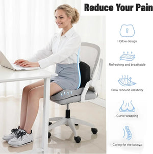 Planet Gates black gray Memory foam One-piece Seat Cushion Backrest Office Chair Cushion Massage Lumbar Support Pain Relief Breathable Car Butt Pad