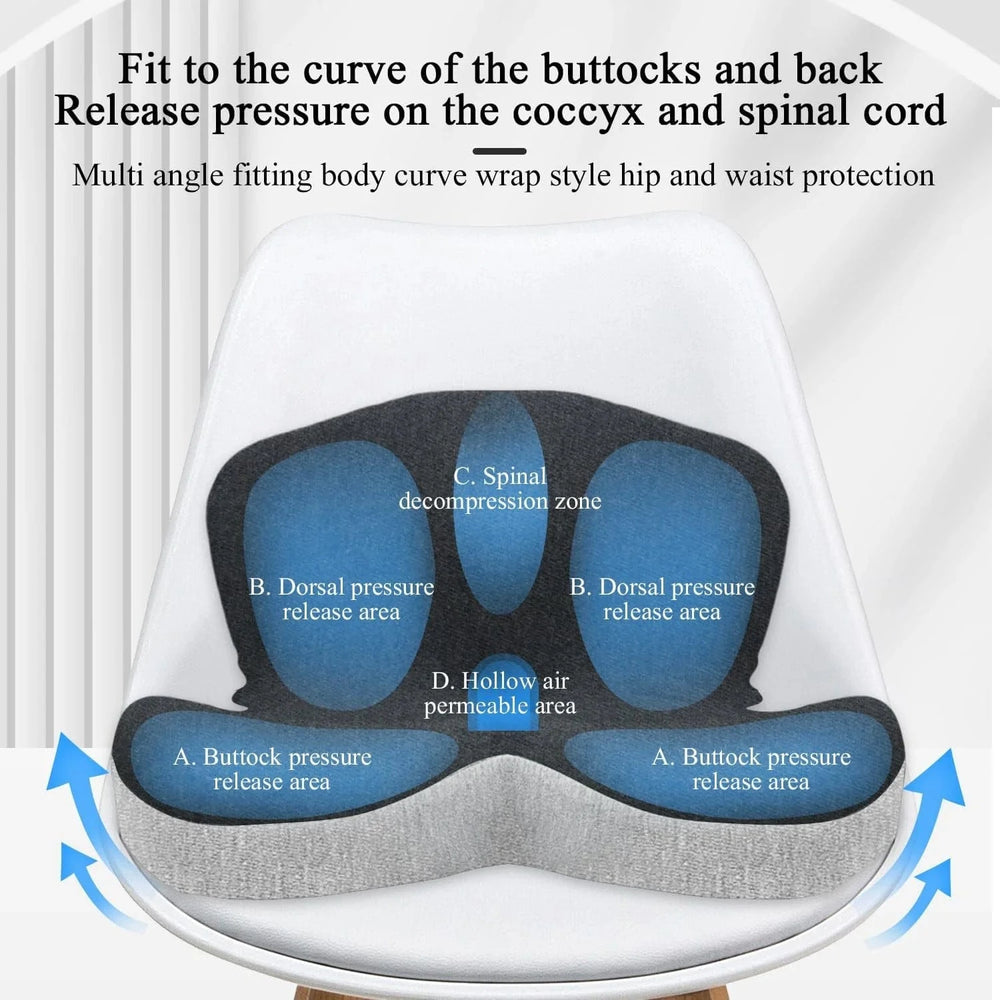 Planet Gates black gray Memory foam One-piece Seat Cushion Backrest Office Chair Cushion Massage Lumbar Support Pain Relief Breathable Car Butt Pad