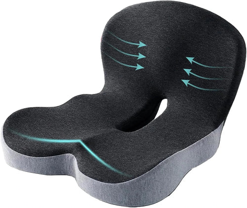 Planet Gates black gray Memory foam One-piece Seat Cushion Backrest Office Chair Cushion Massage Lumbar Support Pain Relief Breathable Car Butt Pad
