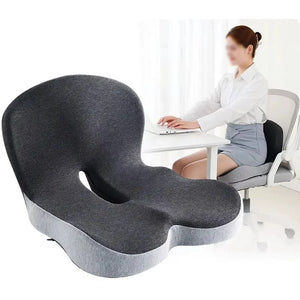 Planet Gates black gray Memory foam One-piece Seat Cushion Backrest Office Chair Cushion Massage Lumbar Support Pain Relief Breathable Car Butt Pad