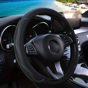 Planet Gates Black Green PU Leather Three-dimensional Pressure Hole Without Inner Ring Car Steering Wheel Cover Suitable For 37-38CM Car Accessories For All Seasons