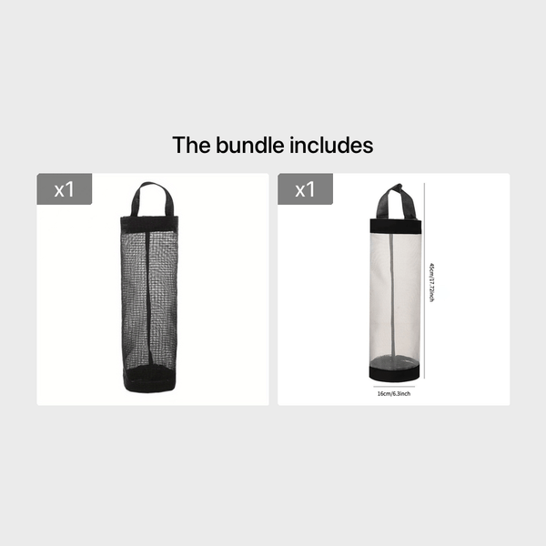 Planet Gates Black+Grey 1pc Waterproof Wall Mount Plastic Bag Holder for Kitchen Grocery Dispenser - Convenient and Space-Saving Mesh Storage Bag