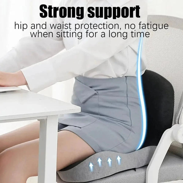 Planet Gates Black Grey Comfort Memory Foam Backrest Cushion Breathable Non-Slip Chair Cushion One-piece Design Waist Protection Truck Seat Cushion
