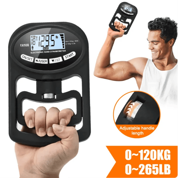 Planet Gates Black Grip Strength Tester 265Lbs/120Kg Digital Hand Dynamometer Grip Strength Meter USB LCD Screen Hand Grip for Power Training Sport