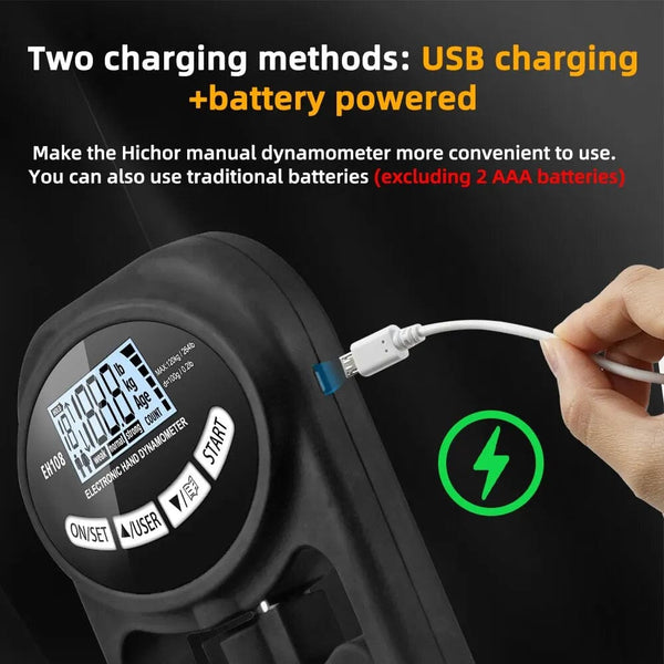 Planet Gates Black Grip Strength Tester 265Lbs/120Kg Digital Hand Dynamometer Grip Strength Meter USB LCD Screen Hand Grip for Power Training Sport