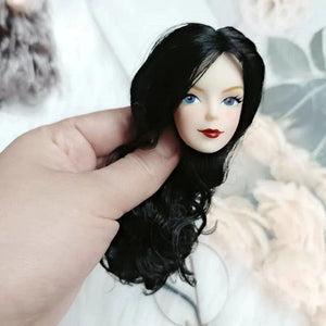 Planet Gates Black hair / Only Head 30cm Lady Doll's Head with Big Wavy Curly Hair 1/6 Dress Up Accessories Girls Diy Toys