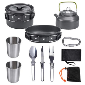 Planet Gates Black High Quality Aluminium Camping Pot Set Hiking Backpacking Cookware Outdoor Camping Cooking Cookware Set