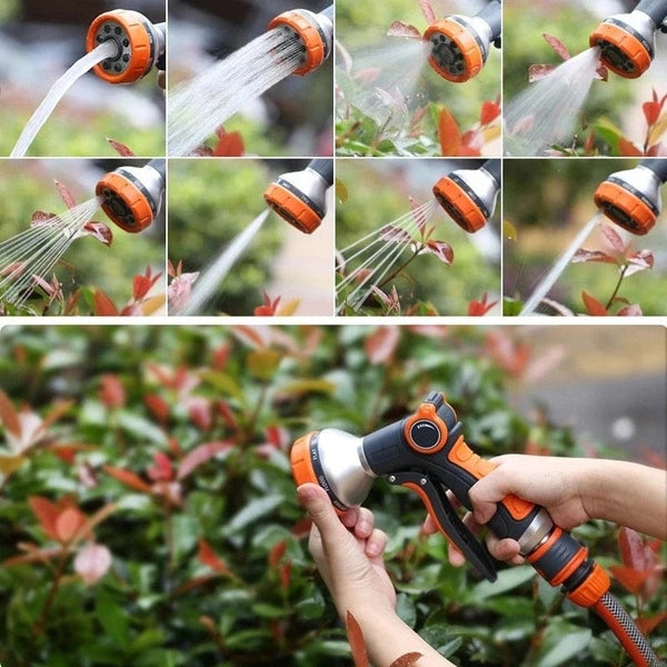Planet Gates Black Hose Water Spray Gun Adjustable Car Wash Hose Garden Spray Portable High Pressure Gun Sprinkler Nozzle 8 Pattern Water Jet