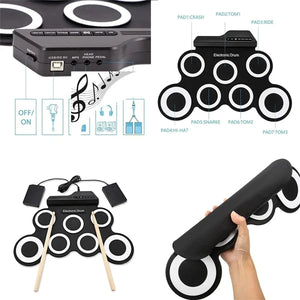Planet Gates Black Icon Edition 2022New Folding Silicone Hand Roll USB Electronic Drum Portable Practice Drums Pad Kit With Drumsticks Sustain Pedal