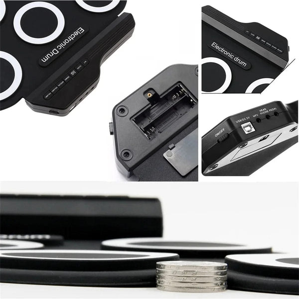 Planet Gates Black Icon Edition 2022New Folding Silicone Hand Roll USB Electronic Drum Portable Practice Drums Pad Kit With Drumsticks Sustain Pedal