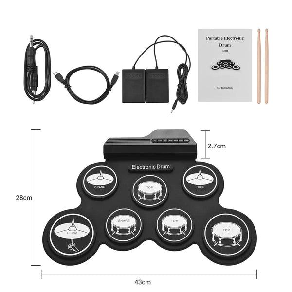 Planet Gates Black Icon Edition 2022New Folding Silicone Hand Roll USB Electronic Drum Portable Practice Drums Pad Kit With Drumsticks Sustain Pedal