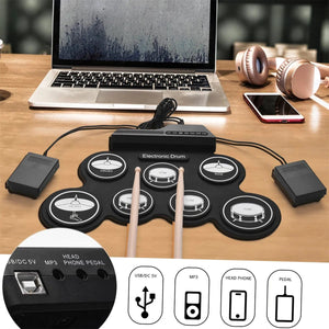 Planet Gates Black Icon Edition 2022New Folding Silicone Hand Roll USB Electronic Drum Portable Practice Drums Pad Kit With Drumsticks Sustain Pedal