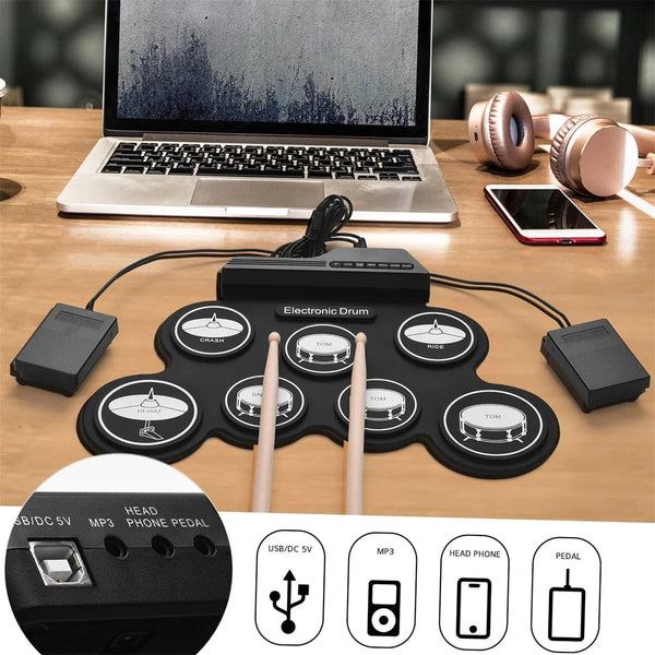 Planet Gates Black Icon Edition 2022New Folding Silicone Hand Roll USB Electronic Drum Portable Practice Drums Pad Kit With Drumsticks Sustain Pedal