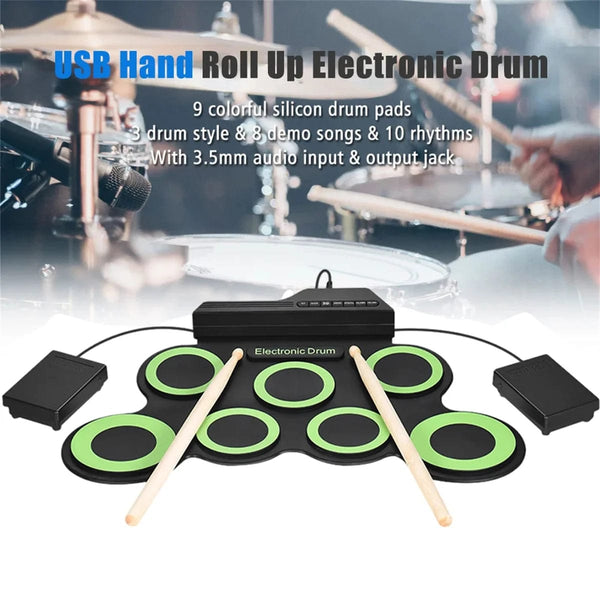 Planet Gates Black Icon Edition 2022New Folding Silicone Hand Roll USB Electronic Drum Portable Practice Drums Pad Kit With Drumsticks Sustain Pedal