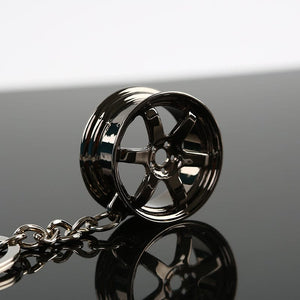 Planet Gates Black Jdm Car Auto Racing Parts Te37 Wheel Rim Shaped Mini Keychain Keyring Keyfob Alloy