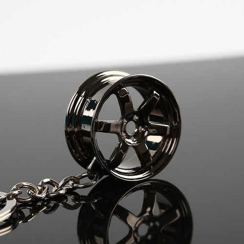 Planet Gates Black Jdm Car Auto Racing Parts Te37 Wheel Rim Shaped Mini Keychain Keyring Keyfob Alloy