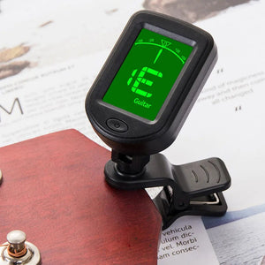 Planet Gates black JT-02 Clip-On Electronic Guitar Tuner Digital Tone Tuner for Electric Bass Guitar Violin Ukulele Universal Rotatable Sensitive