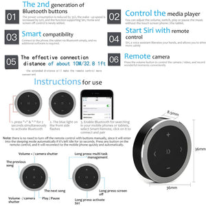 Planet Gates Black Kebidu Wireless Bluetooth Media Steering Wheel Remote Control Mini Mp3 Remote Controller For Android IOS Smartphone Controller