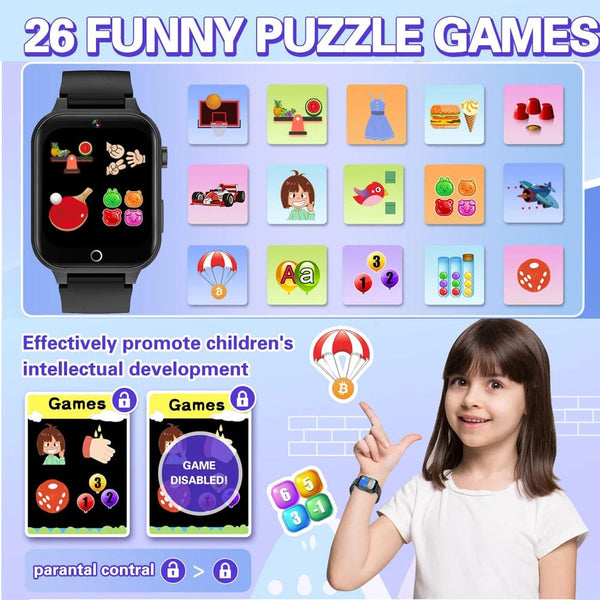 Planet Gates Black KGG Kids Smart Watches For Girls Boys 26 Games Touch Screen  Camera Pedometer Video MP3 Alarm Kids Digital Watch Birthday Gift