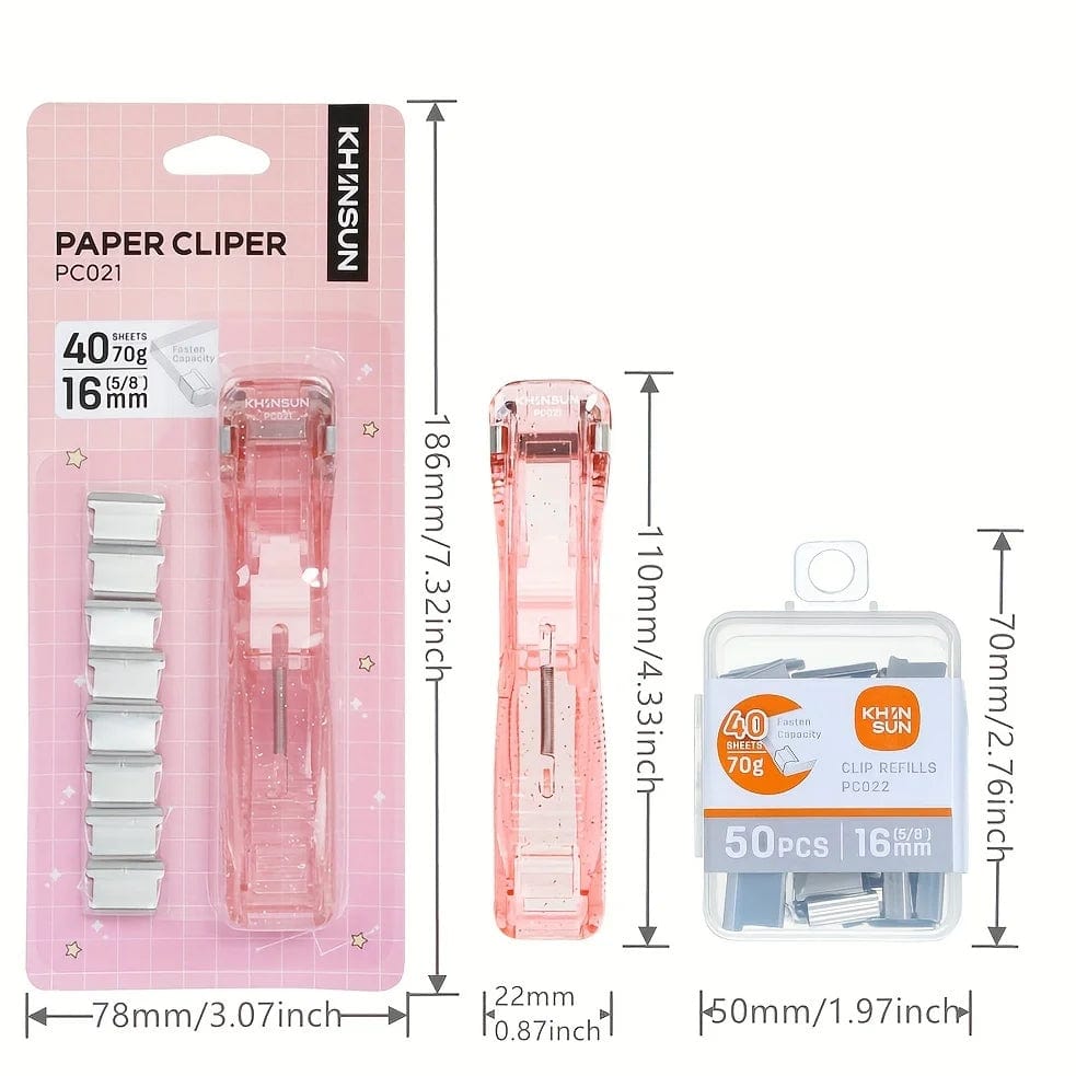 Planet Gates Black KHINSUN Paper Clipper Staplers Push Clamp File Documents Binding Tool Stapling Machine Paper Clips With Refills Office Supplies