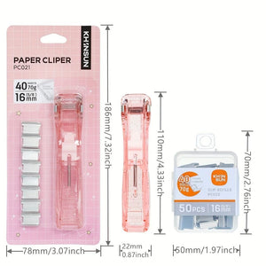 Planet Gates Black KHINSUN Paper Clipper Staplers Push Clamp File Documents Binding Tool Stapling Machine Paper Clips With Refills Office Supplies