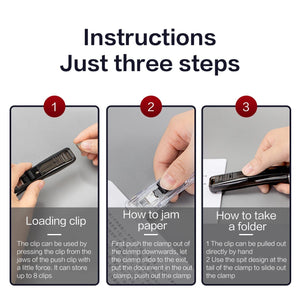 Planet Gates Black KHINSUN Paper Clipper Staplers Push Clamp File Documents Binding Tool Stapling Machine Paper Clips With Refills Office Supplies