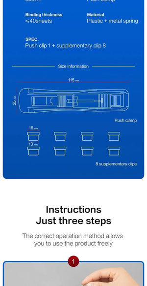 Planet Gates Black KHINSUN Paper Clipper Staplers Push Clamp File Documents Binding Tool Stapling Machine Paper Clips With Refills Office Supplies
