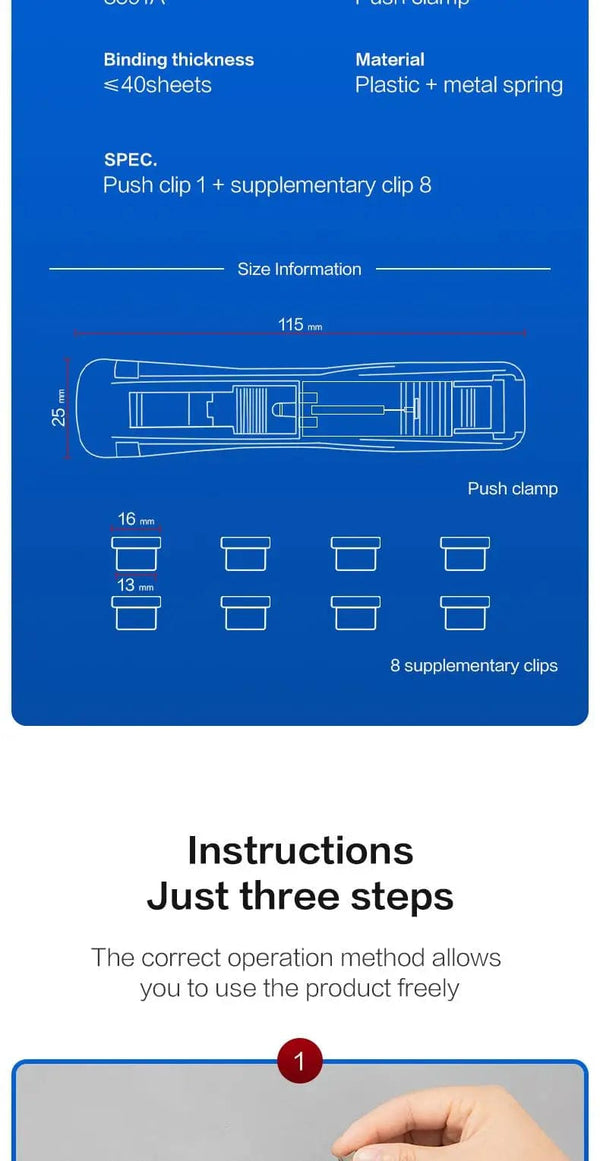 Planet Gates Black KHINSUN Paper Clipper Staplers Push Clamp File Documents Binding Tool Stapling Machine Paper Clips With Refills Office Supplies