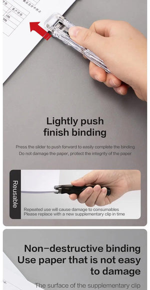 Planet Gates Black KHINSUN Paper Clipper Staplers Push Clamp File Documents Binding Tool Stapling Machine Paper Clips With Refills Office Supplies