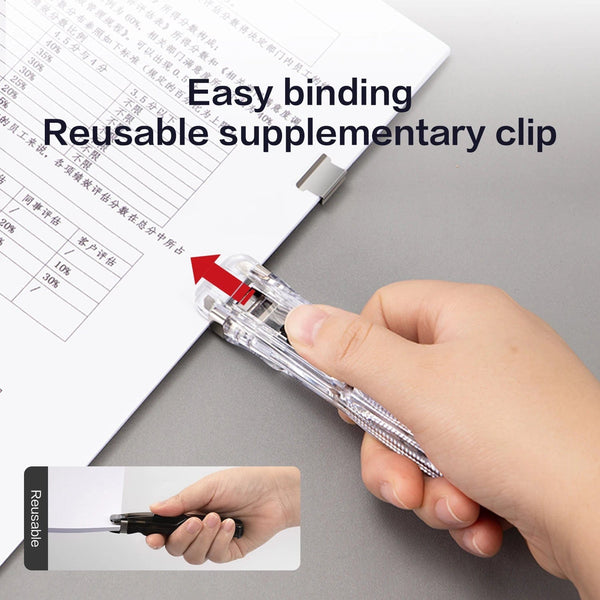 Planet Gates Black KHINSUN Paper Clipper Staplers Push Clamp File Documents Binding Tool Stapling Machine Paper Clips With Refills Office Supplies