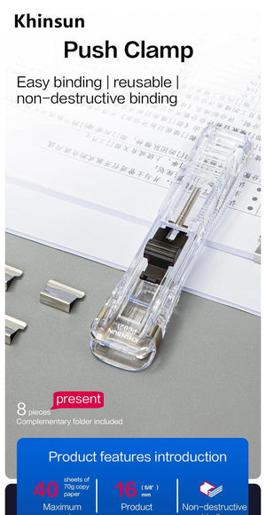 Planet Gates Black KHINSUN Paper Clipper Staplers Push Clamp File Documents Binding Tool Stapling Machine Paper Clips With Refills Office Supplies