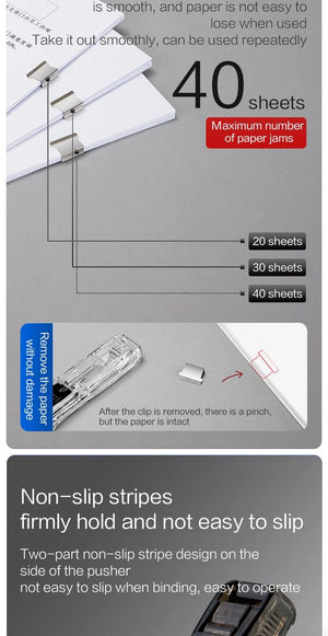Planet Gates Black KHINSUN Paper Clipper Staplers Push Clamp File Documents Binding Tool Stapling Machine Paper Clips With Refills Office Supplies