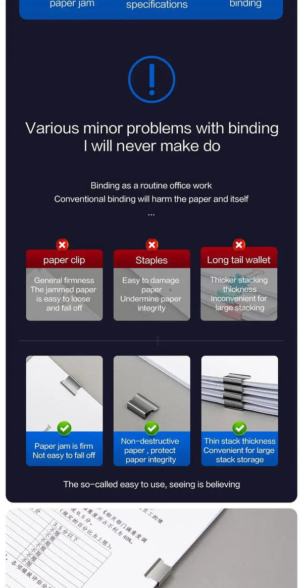 Planet Gates Black KHINSUN Paper Clipper Staplers Push Clamp File Documents Binding Tool Stapling Machine Paper Clips With Refills Office Supplies